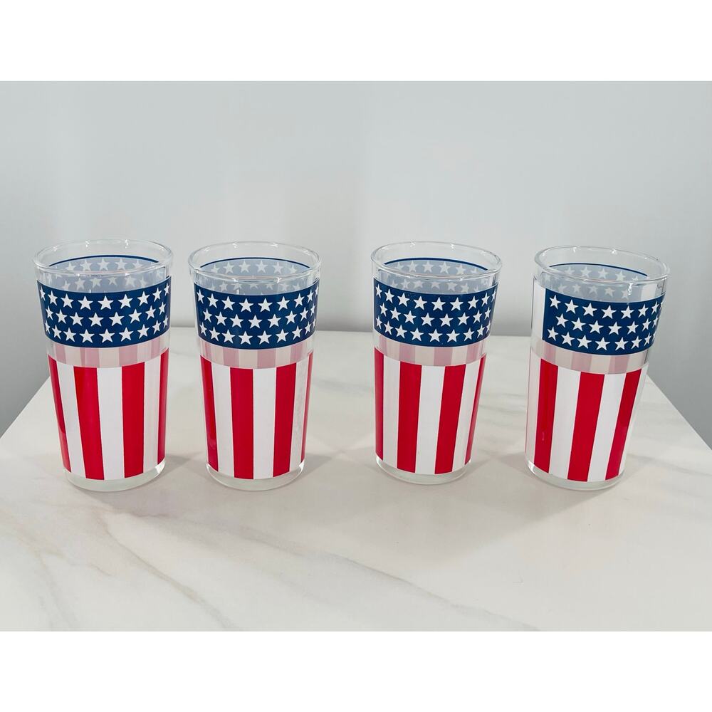 4 Vintage American Flag Glasses by Libbey